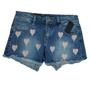 C est Toi Denim Shorts Embroidered Pink Hearts‎